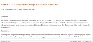 NHS 8040 Assignment  Project Charter Part One