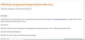 NHS 8040 Assignment  Project Charter Part Two