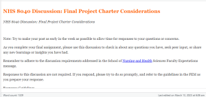 NHS 8040 Discussion Final Project Charter Considerations