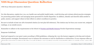 NHS 8040 Discussion Question  Reflection