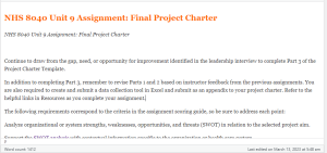 NHS 8040 Unit 9 Assignment  Final Project Charter