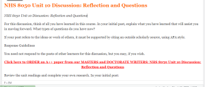 NHS 8050 Unit 10 Discussion Reflection and Questions