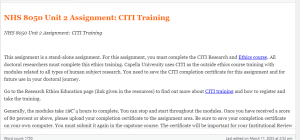 NHS 8050 Unit 2 Assignment  CITI Training