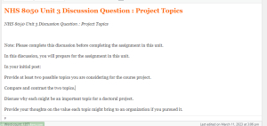 NHS 8050 Unit 3 Discussion Question  Project Topics