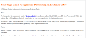 NHS 8050 Unit 5 Assignment  Developing an Evidence Table