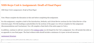 NHS 8050 Unit 6 Assignment  Draft of Final Paper