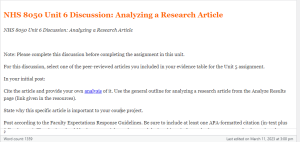 NHS 8050 Unit 6 Discussion  Analyzing a Research Article