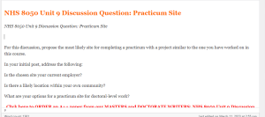 NHS 8050 Unit 9 Discussion Question  Practicum Site