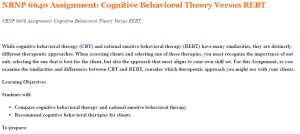 NRNP 6640 Assignment Cognitive Behavioral Theory Versus REBT