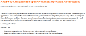 NRNP 6640 Assignment Supportive and Interpersonal Psychotherapy