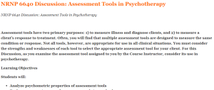 NRNP 6640 Discussion Assessment Tools in Psychotherapy