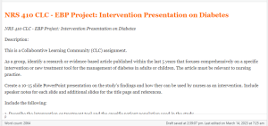 NRS 410 CLC - EBP Project  Intervention Presentation on Diabetes