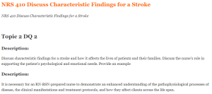 NRS 410 Discuss Characteristic Findings for a Stroke