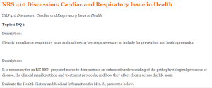 NRS 410 Discussion Cardiac and Respiratory Issue in Health