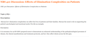 NRS 410 Discussion Effects of Elimination Complexities on Patients