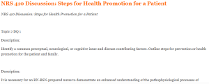 NRS 410 Discussion Steps for Health Promotion for a Patient