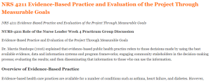 NRS 4211 Evidence-Based Practice and Evaluation of the Project Through Measurable Goals