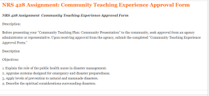 NRS 428 Assignment  Community Teaching Experience Approval Form