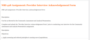 NRS 428 Assignment  Provider Interview Acknowledgement Form