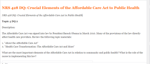 NRS 428 DQ  Crucial Elements of the Affordable Care Act to Public Health