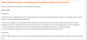 NRS 428 Discussion  Nursing Interventions Related to Disaster