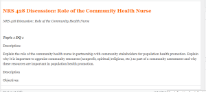 NRS 428 Discussion Role of the Community Health Nurse