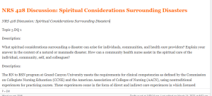 NRS 428 Discussion Spiritual Considerations Surrounding Disasters