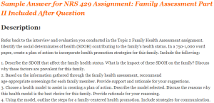 NRS 429 Assignment Family Assessment Part II