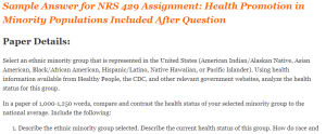 NRS 429 Assignment Health Promotion in Minority Populations