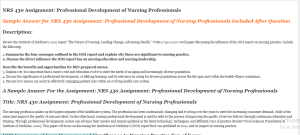 NRS 430 Assignment Professional Development of Nursing Professionals