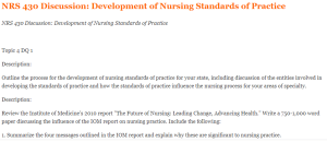 NRS 430 Discussion Development of Nursing Standards of Practice