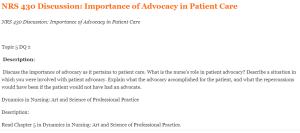 NRS 430 Discussion Importance of Advocacy in Patient Care