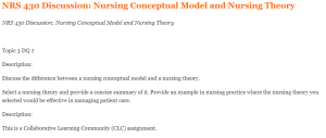 NRS 430 Discussion Nursing Conceptual Model and Nursing Theory