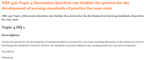 NRS 430 Topic 4 Discussion Question one Outline the process for the development of nursing standards of practice for your state