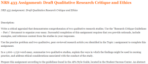 NRS 433 Assignment  Draft Qualitative Research Critique and Ethics