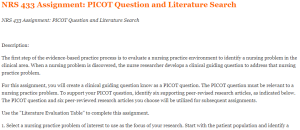 NRS 433 Assignment PICOT Question and Literature Search