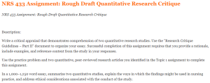 NRS 433 Assignment Rough Draft Quantitative Research Critique