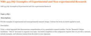 NRS 433 DQ Examples of Experimental and Non-experimental Research