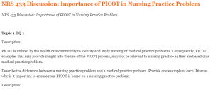 NRS 433 Discussion Importance of PICOT in Nursing Practice Problem