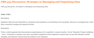 NRS 433 Discussion Strategies in Managing and Organizing Data