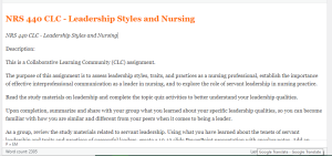 NRS 440 CLC - Leadership Styles and Nursing