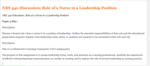 NRS 440 Discussion Role of a Nurse in a Leadership Position