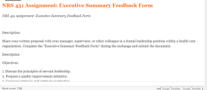 NRS 451 Assignment Executive Summary Feedback Form