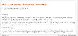 NRS 451 Assignment  Resume and Cover Letter