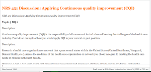 NRS 451 Discussion  Applying Continuous quality improvement (CQI