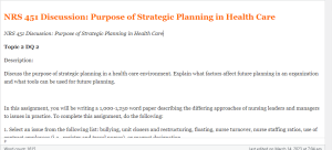 NRS 451 Discussion Purpose of Strategic Planning in Health Care