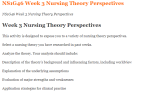 NS1G46 Week 3 Nursing Theory Perspectives