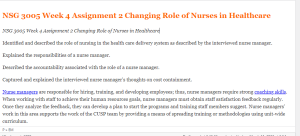 NSG 3005 Week 4 Assignment 2 Changing Role of Nurses in Healthcare