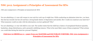 NSG 3012 Assignment 2 Principles of Assessment for RNs