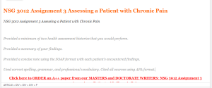 NSG 3012 Assignment 3 Assessing a Patient with Chronic Pain